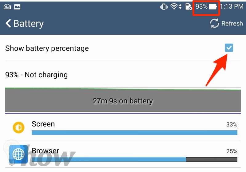 show battery percentage on Android