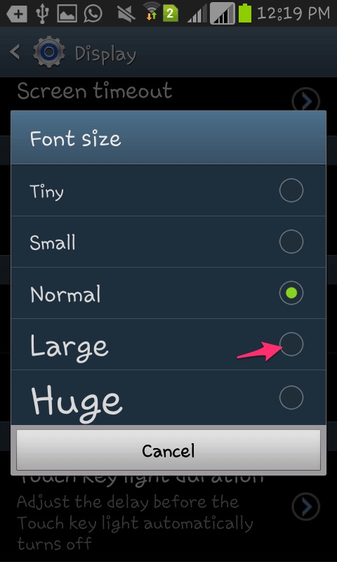 change font size on Android