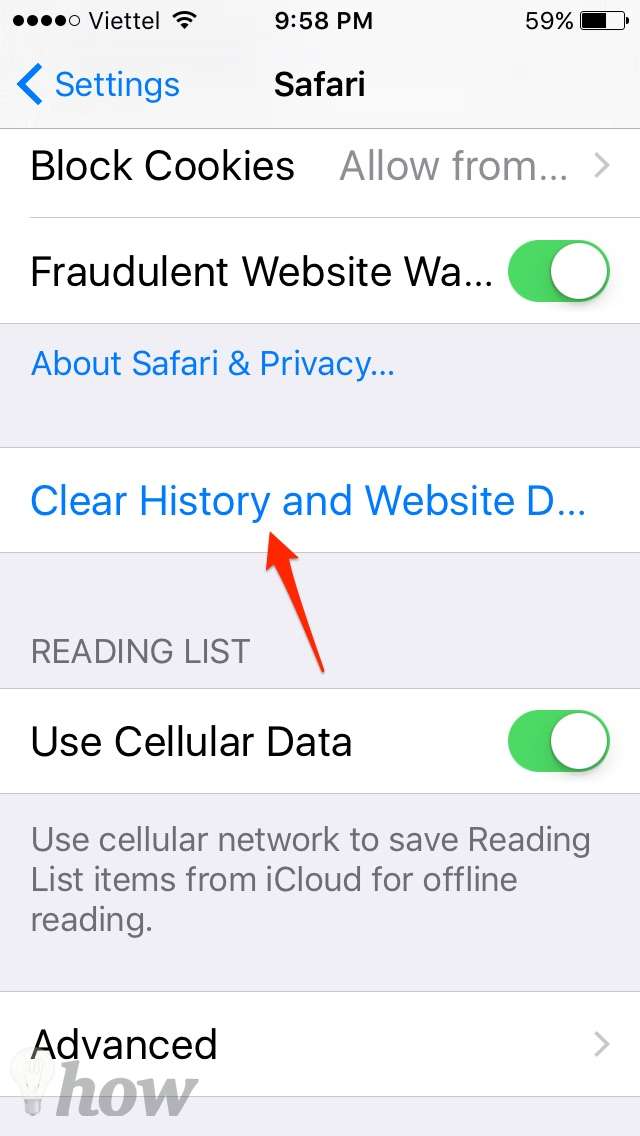 clear Web browsing history on iPhone