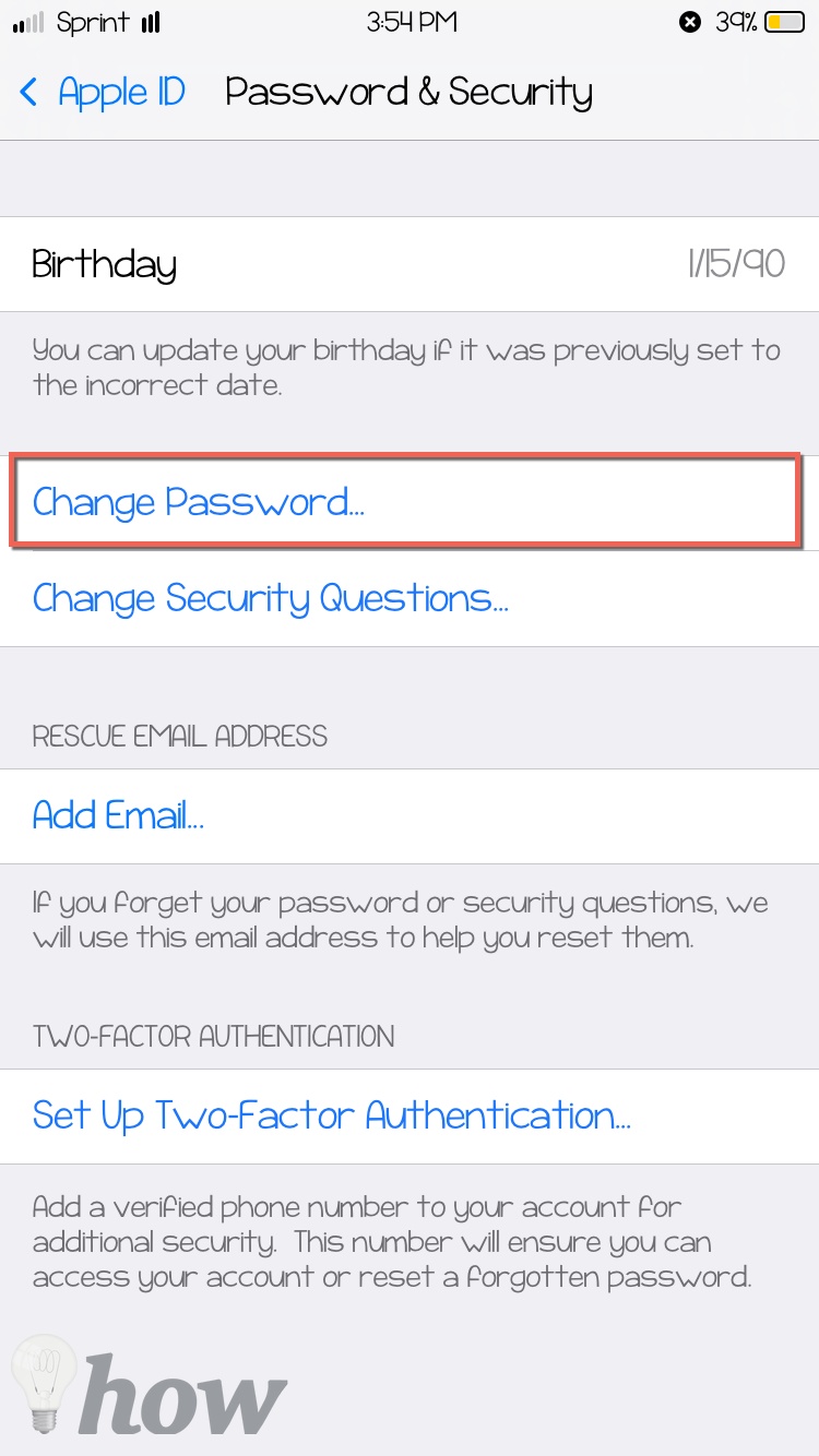 change iTunes password 