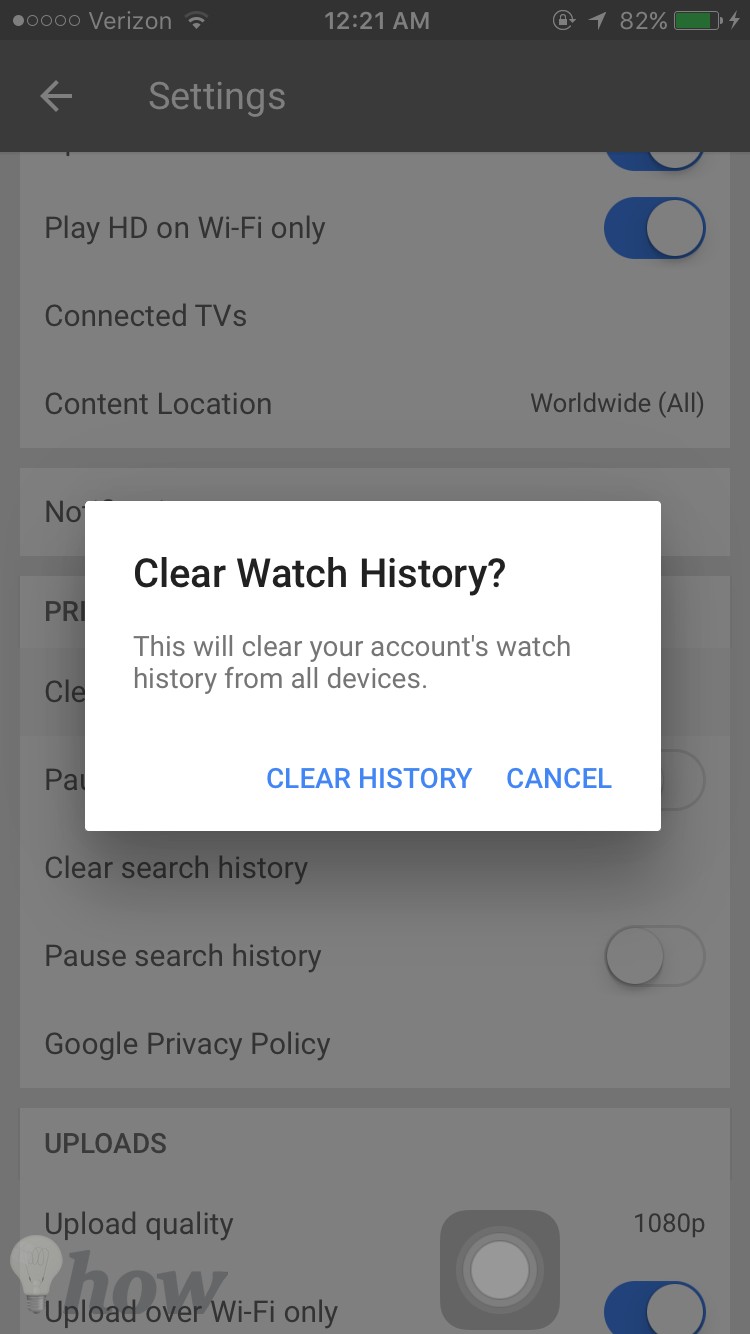 how to delete youtube history 