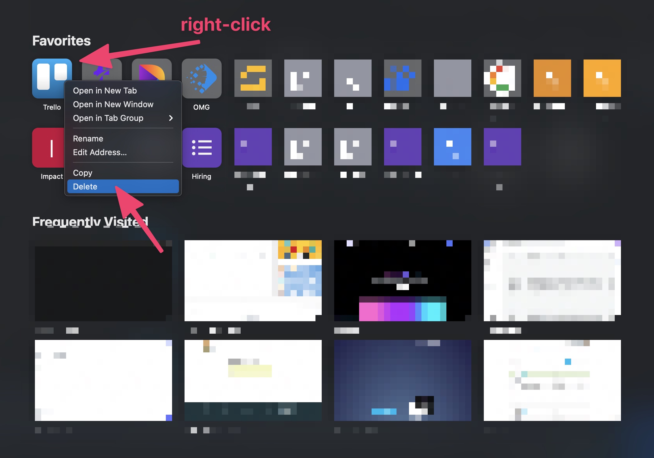 right-click icon new tab safari