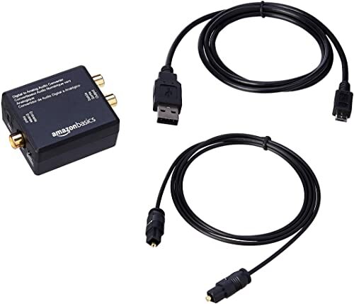 Amazon Basics 96KHz DAC Digital Optical Coax to Analog RCA Audio Converter Adapter with Fiber and Coax Cable