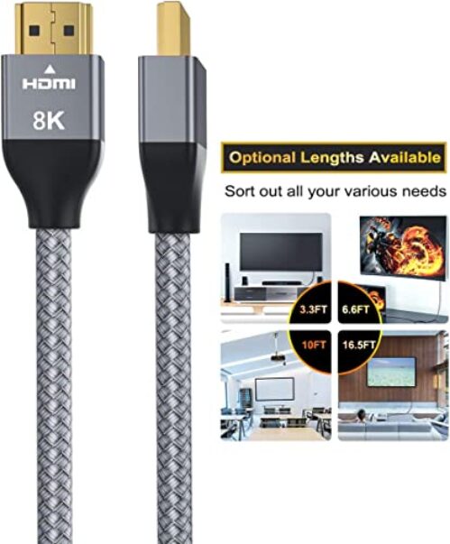 Basesailor 8K 60Hz HDMI Cable 6.6FT For  Apple TV, Roku, Samsung QLED, Sony Playstation, Xbox One Series X