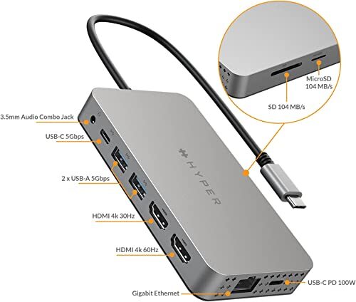 HyperDrive 4K Dual HDMI USB C Hub M1 MacBook 10in1