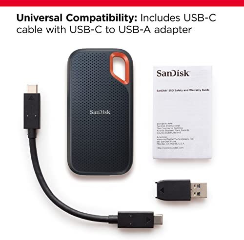 SanDisk 1TB Extreme Portable SSD - Up to 1050MB/s, USB-C, USB 3.2 Gen 2
