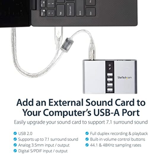 StarTech.com 7.1 USB Sound Card - External Sound Card for Laptop with SPDIF Digital Audio