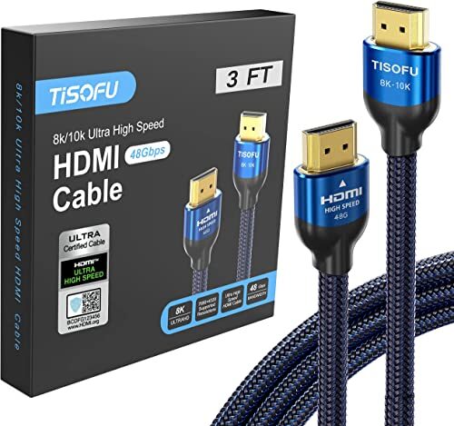 TISOFU 8K HDMI Cable, 8K@60Hz, 4K@120Hz 4K@144Hz, HDCP 2.2&2.3 CL3,eARC